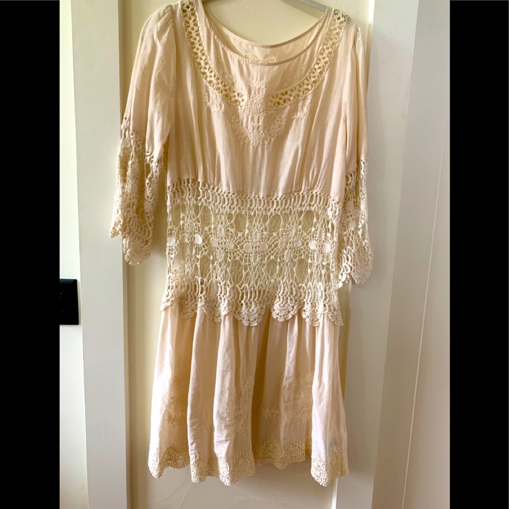 Johnny Was romantic dress with crochet detail